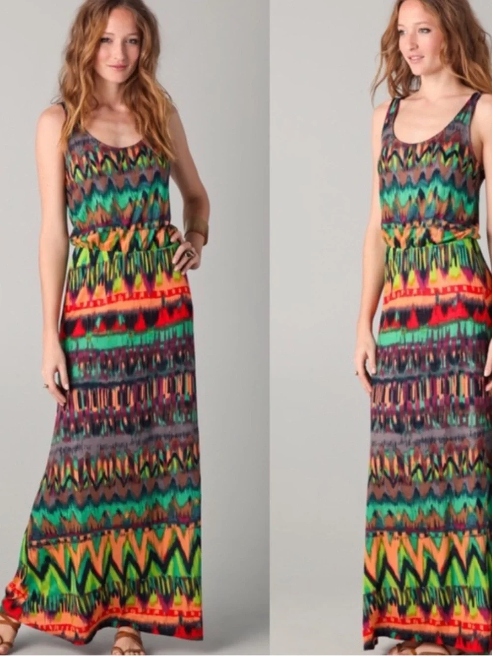 Ella Moss Ikat Chevron Pattern Tribal Maxi Dress S